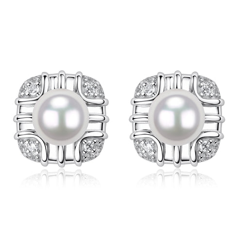 Akoya Pearl Square Stud Earrings –  18K Gold Vermeil / Sterling Silver
